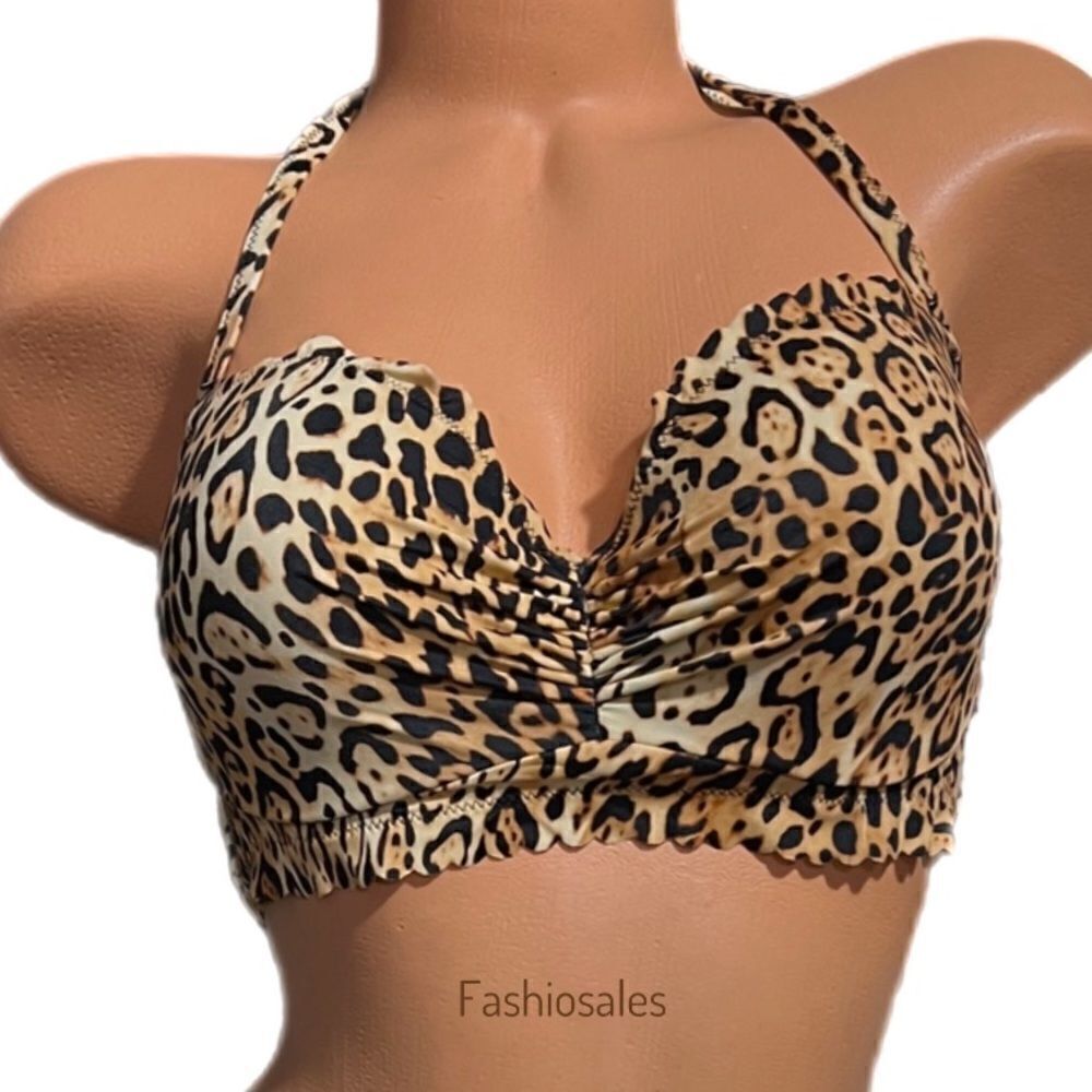 Victorias Secret Swim Zuma Sweetheart Demi Bikini top Halter bra leopard 38D